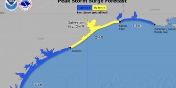 남부 텍사스 해안일부, 열대성 폭풍 경보